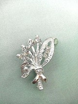 Vintage  silver tone  with  RHINESTONES   FLOWER SPRAY  Brooch 2&quot; - £9.50 GBP