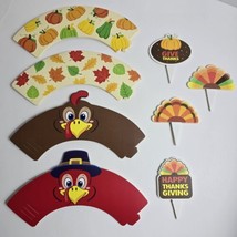 (40) Sets of Cupcake Wrappers and Toppers for Thanksgiving Turkeys Gobbl... - £6.31 GBP