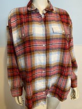 Old Navy Red, White Plaid Flannel Long Sleeve Boyfriend Shirt Size XXL - $18.99