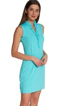 NWT G LIFESTYLE Caribbean Turquoise Double Ruffle Sleeveless Golf Dress S &amp; M - £52.31 GBP