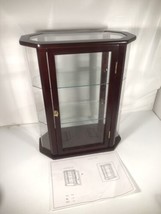 Vintage Octagonal Glass Shelf Curio Cherry Display Wood Knick Knack Cabinet - £153.63 GBP