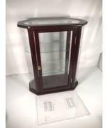 Vintage Octagonal Glass Shelf Curio Cherry Display Wood Knick Knack Cabinet - £147.87 GBP