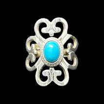 &quot;MOON CLOUD&quot; Silver Tone Turquoise Adjustable Ring Sarah Coventry Jewelry 70s - £10.32 GBP
