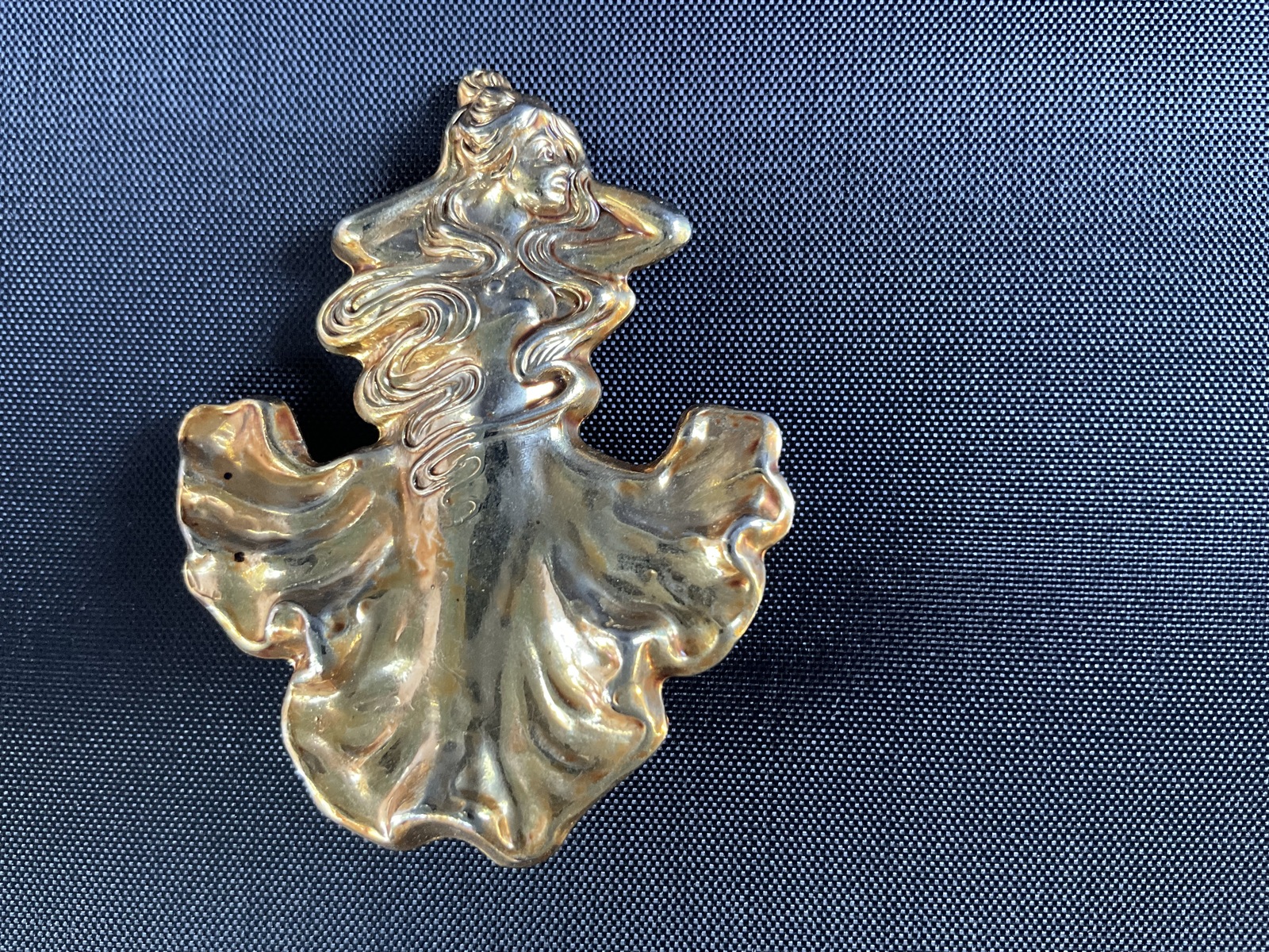 Vintage Gold Tone Metal Art Nouveau Lady in Formal Dress Brooch Pin Dancing - $15.00