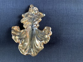 Vintage Gold Tone Metal Art Nouveau Lady in Formal Dress Brooch Pin Dancing - $15.00