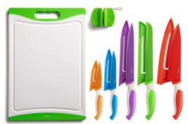 12-Piece Colored Knife Set: 5 Stainless Steel Kitchen Knives w/ Cutting Board  - £24.01 GBP