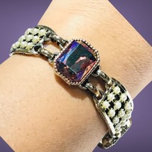 vintage faux Pearl  purple rhinestone gold tone panels bracelet 7.75”- - £35.66 GBP
