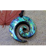 NZ Paua Shell Koru Pendant Necklace Hand Carved Shell Beach Jewelry (024) - $25.00