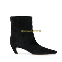 Kitten Heel Knee High Boots Winter Women Medium Heel Pointed Toe Leather Slip On - £166.04 GBP
