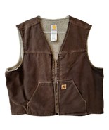 Carhartt Sherpa Lined Mens Zip Chore Coat Vest Canvas Dark Brown Sz 2XL ... - $80.90 CAD