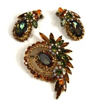 Vintage Juliana D&amp;E Delizza &amp; Elster Heliotrope Rhinestone Brooch &amp; Earrings Set - £292.66 GBP