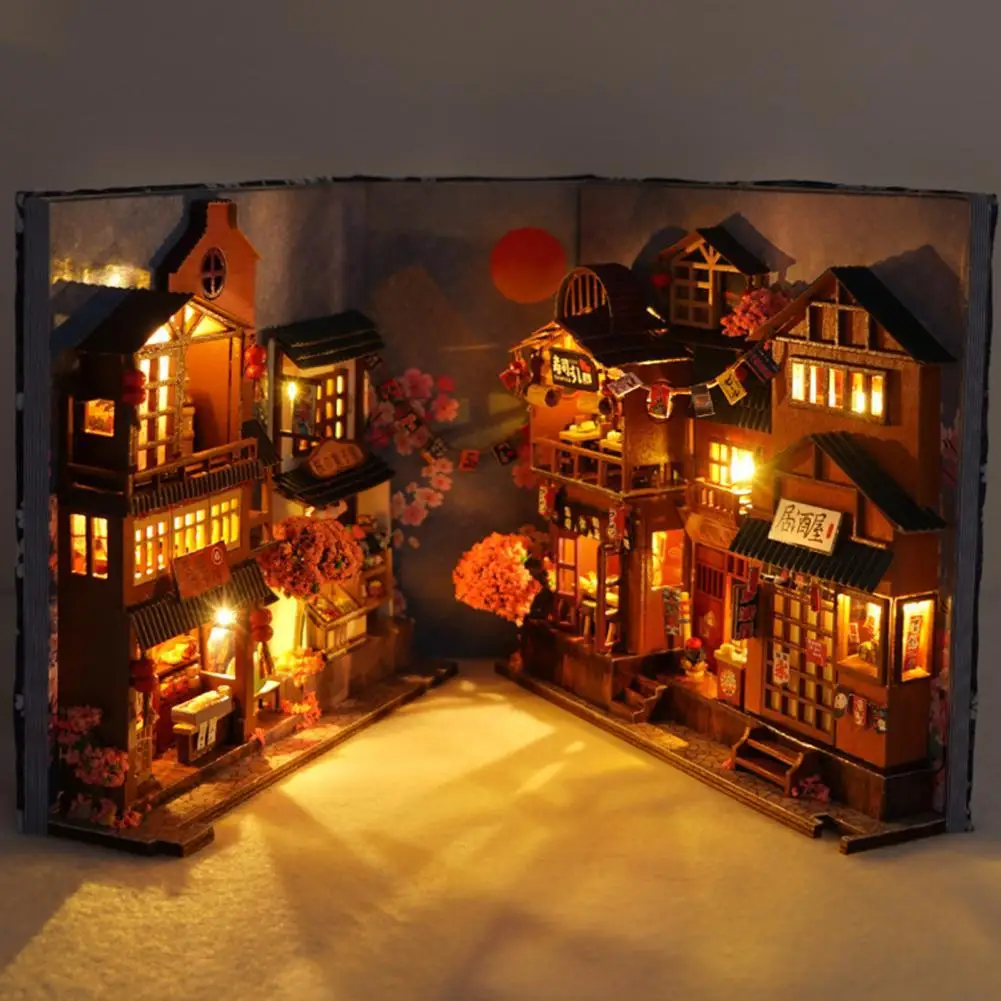 DIY Book Nook Shelf Insert Kits Miniature Dollhouse with Furniture Hut Model - £31.61 GBP