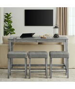 59" Bar &amp; Dining Table Set with Power Outlet, 3 Stools - 4-Piece - €270,21 EUR