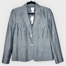 NWT CHICO’S linen blend Montgomery Clayton jacket Gibraltar gray blazer ... - $37.74