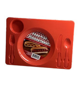Dinner Lunch Food Trays Plastic w Flatware 5 Sections 10”x14.3”, Red - £7.65 GBP