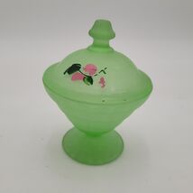 Vintage Anchor Hocking Block Optic Green Frosted Uranium Glass Candy Dis... - $39.59