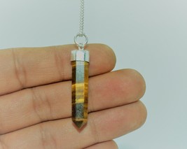 Pendentif crayon naturel TIGER EYE fait main avec chaîne en laiton pour femme... - $16.55