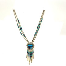 Vtg Signed 925 Quoc Turquoise Inc Inlay Multi Stone Beaded Pendant Necklace 28 - £51.75 GBP