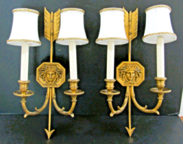 Pair French Empire Wall Sconces Bronze Arrow Medusa and Shades late 19th... - $3,266.01