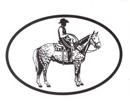  Cowboy &amp; Horse Decal -Equine Discipline Oval Vinyl Black &amp; White Window Sticker - £3.73 GBP