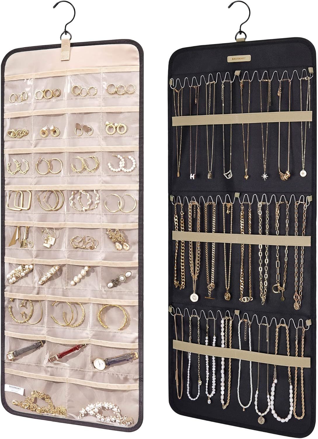 Bagsmart Hanging Jewelry Organizer Storage Roll With Hanger Metal Hooks,... - $39.96