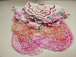 VTG lot of 8 Table Doily Lace Center Mat Dresser hand crochet White Pink Blue  - £12.70 GBP