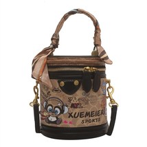 Graffiti Cylindrical Bag Brand Designer Bags for Women PU Leather High Quality S - £48.66 GBP