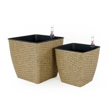 Catleza Set of 2 10.2-inch and 12.6-inch Thin Square Hand Woven Wicker Self-Wate - £31.51 GBP