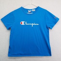 Champion Womens Heritage Logo T Shirt Size Large Blue Heavy Fabric Short Sleeve - £13.92 GBP