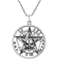 Sacred Protective Pentagram Tetragrammaton Sterling Silver Pendant Necklace - £19.07 GBP