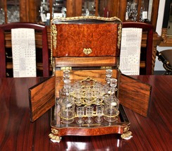 Antique French Napoleon III Burl Walnut Liquor Cellar with Decanters &amp; Cordials - £3,956.81 GBP
