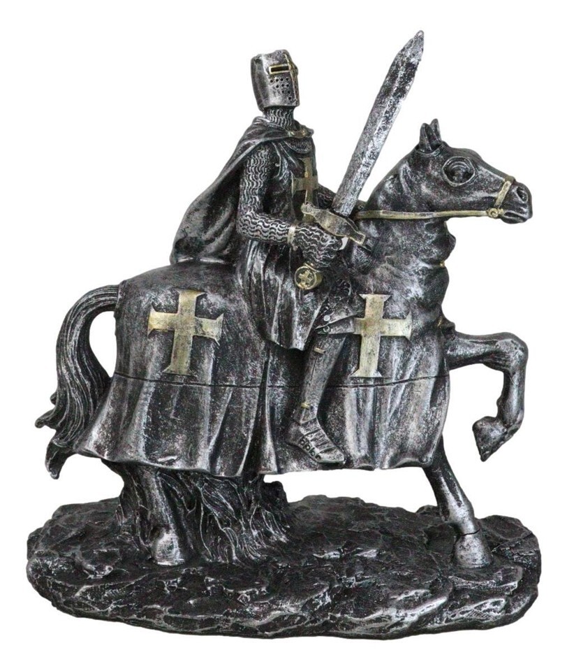 Suit of Armor Crusader Knight with Sword Riding On Heavy Cavalry Horse F... - $20.99