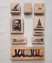 Halloween Wood Mounted Rubber Stamps Lot Of 9 Mixed Brands - £22.97 GBP