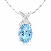 ANGARA 8x6mm Natural Aquamarine XO Pendant Necklace with Diamonds in Silver - £224.10 GBP+