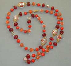 FAB Vintage Murano Venetian Red Foil Aventurine Art Glass Bead Necklace 37&quot; - £24.12 GBP
