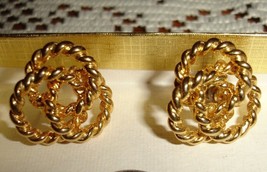 Vintage Gold Tone Rope Love Knot Pierced Earrings Circa 1980&#39;s, Estate, EUC - £6.32 GBP