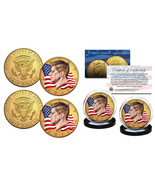 Colorized FLOWING FLAG JFK 2-Coin Set 24K GOLD Plated - Both P &amp; D Mint-... - £14.67 GBP