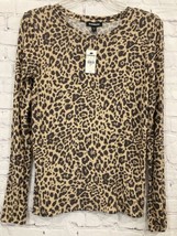 Express Womens Size Medium Pullover Crewneck Animal Print Sweater Tan Bl... - $21.03