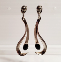All Solid Sterling 925 Silver Black Onyx Stone Dangle Pierced Earrings 5.3 Grams - £19.66 GBP