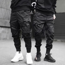 Ribbons Harem Joggers Men Cargo Pants Streetwear Hip Hop Casual Pockets Cotton T - £13.80 GBP