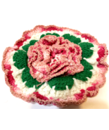 Vintage Handmade Crocheted 3D Floral Flower Hot Pad Trivet Round  8 in - $14.83