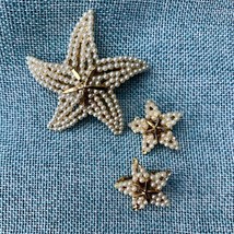 Vintage Bsk Gold Tone Starfish Brooch / Pin &amp; Clip On Earrings 3 Piece Set - $29.13