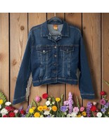 Scully women&#39;s blue Denim jean Jacket With Rhinestone Fringe stretch Siz... - $117.97 CAD