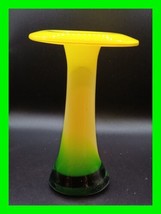 Unique Vintage Hand Blown Pop Art Green And Yellow Swirl Art Glass Flat Rim Vase - £98.91 GBP