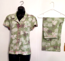 Soma Intimates Green Floral Pajamas Set Knit Vintage PJ&#39;s size Medium To... - $18.75