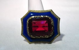 Vintage Antique Enamel Large Red Glass Brooch Pin K1031 - $147.51
