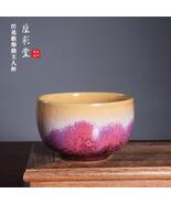 Jun Porcelain Teacup Handmade Kiln Change Glaze Crackle Purple-Yellow - €790,78 EUR