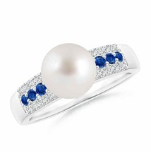 ANGARA South Sea Pearl Ring with Sapphires for Women, Girls in 14K Solid Gold - £849.16 GBP