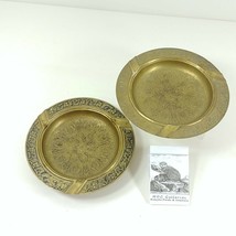 Brass Ashtrays with Tooled Embossed Raised Relief Floral Pattern Vintage - £51.31 GBP