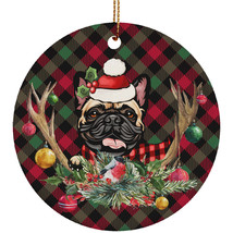 Funny French Bulldog Dog With Deer Anlters Plaid Pattern Ornament Gift Decor - £12.19 GBP